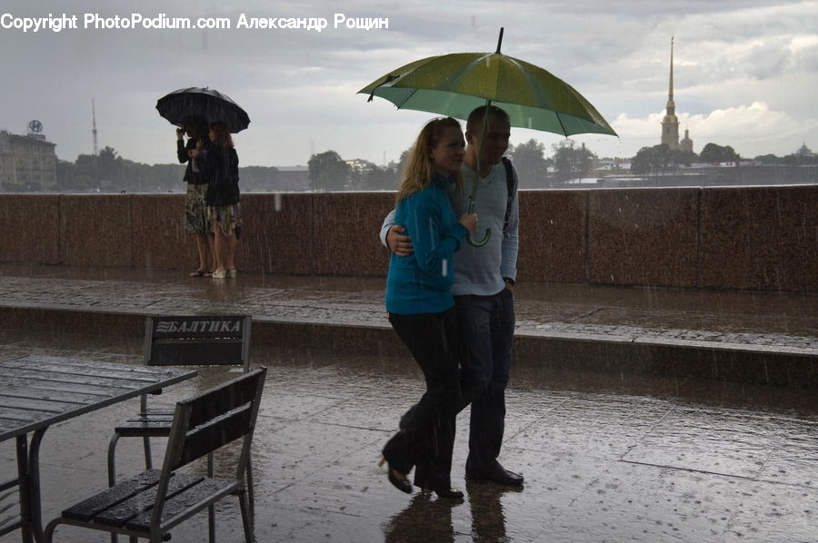 Human, People, Person, Umbrella, Bench, Architecture, Tower