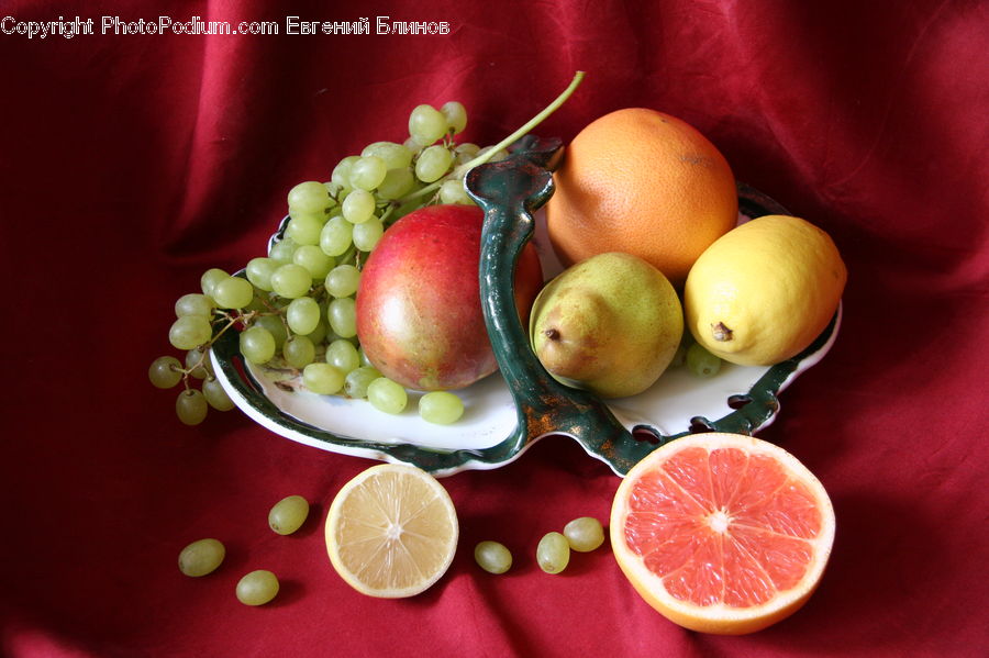 Fruit, Grapes, Apple, Citrus Fruit, Grapefruit, Bowl