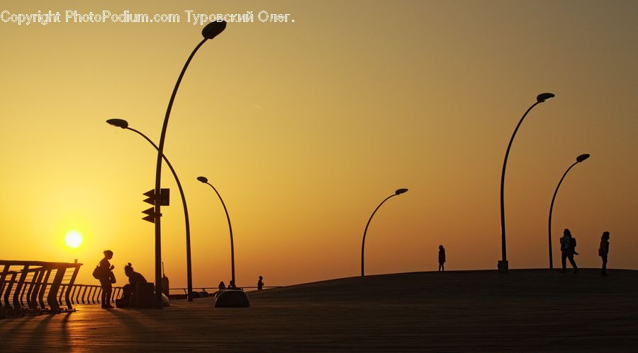 Lamp Post, Pole, Silhouette, Boardwalk, Deck, Path, Sidewalk