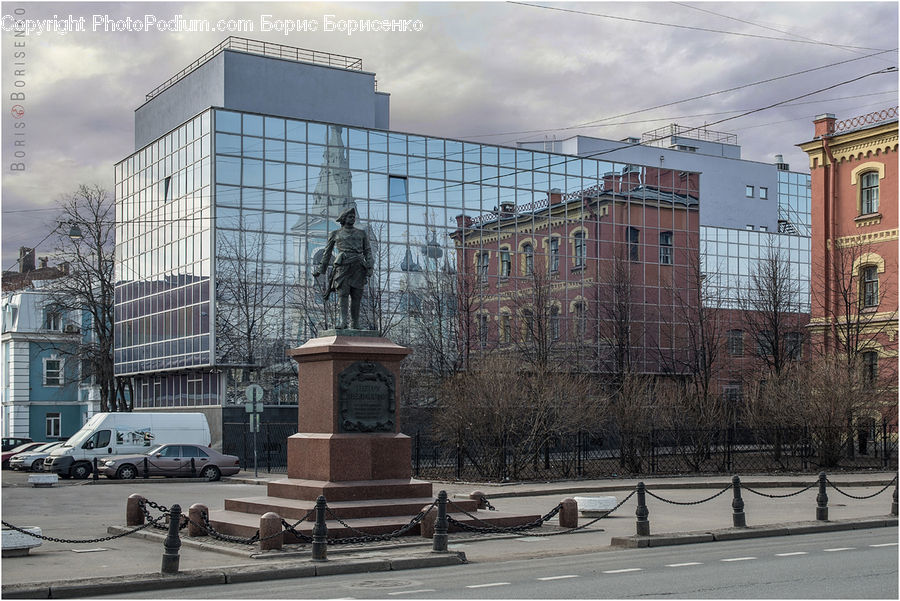Bench, Architecture, Downtown, Plaza, Town Square, Railing, Building