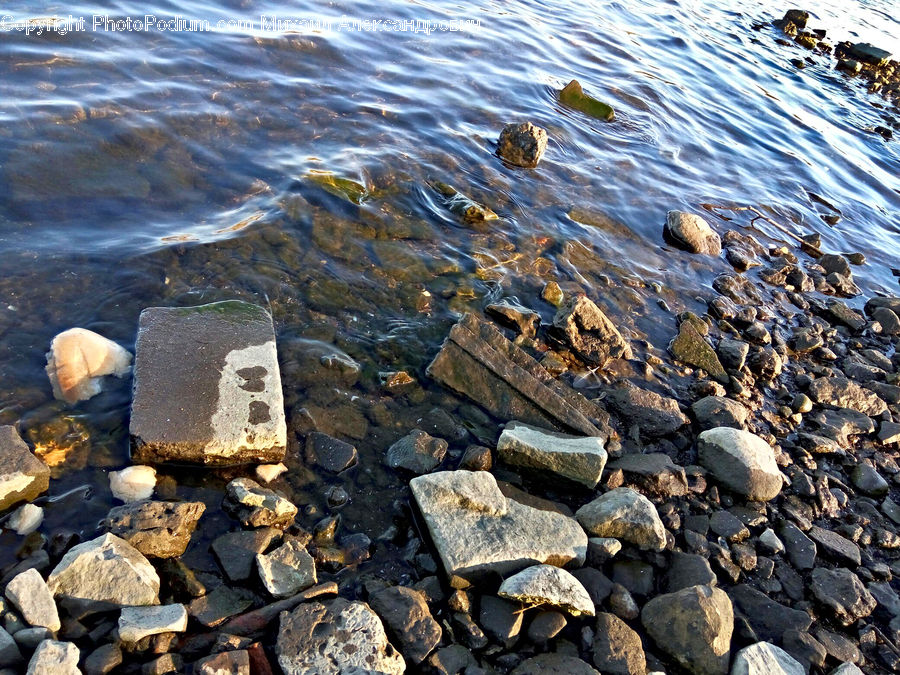 Rubble, Rock, Coast, Outdoors, Sea, Water, Lumber