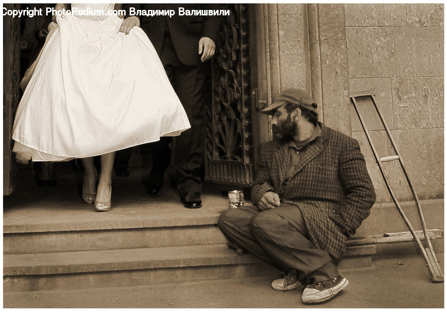 People, Person, Human, Robe, Coat, Overcoat, Furniture