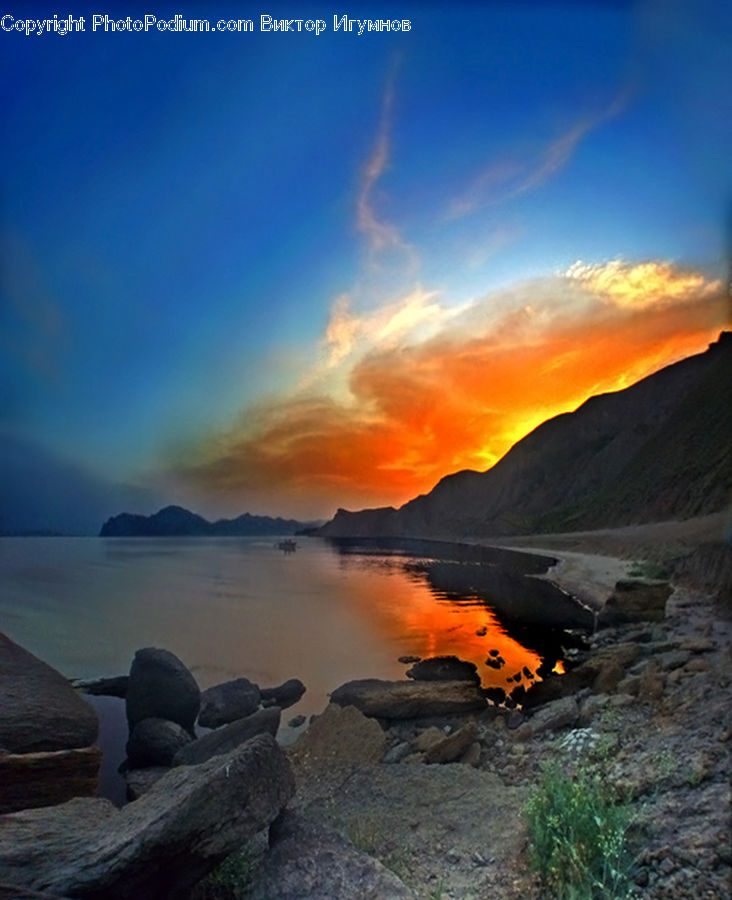 Rock, Coast, Outdoors, Sea, Water, Cliff, Dusk