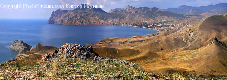 Crater, Desert, Outdoors, Cliff, Coast, Sea, Water