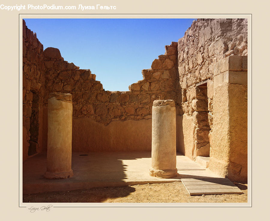 Ancient Egypt, Castle, Fort, Ruins, Hardwood, Wood, Column