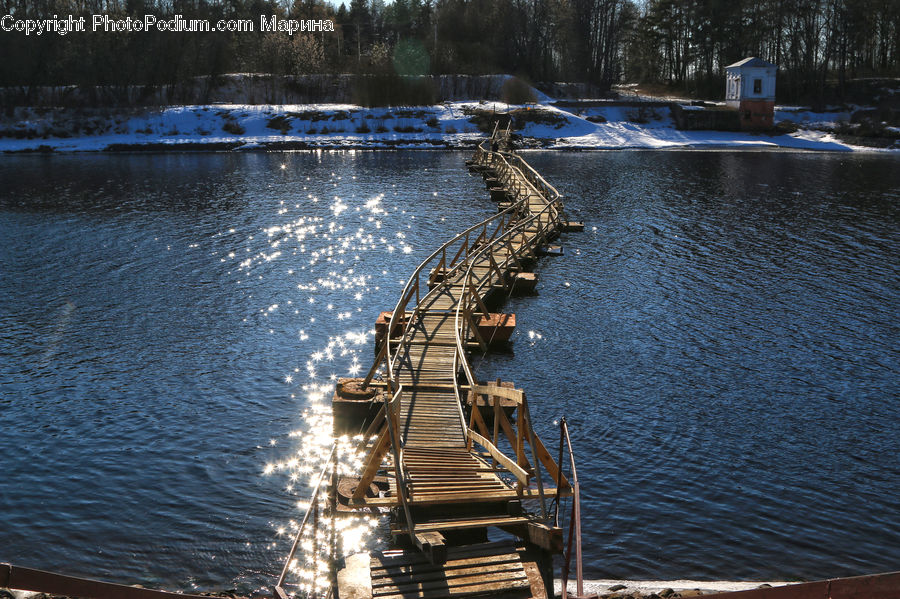 Fountain, Water, Dock, Landing, Pier, Building, Cottage