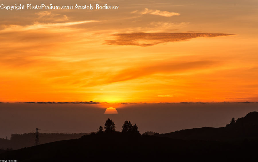 Dawn, Dusk, Red Sky, Sky, Sunrise, Sunset, Silhouette