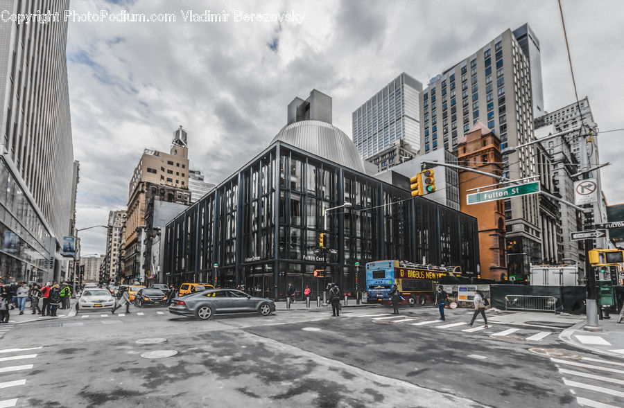 Intersection, Road, City, Downtown, Urban, Metropolis, Building