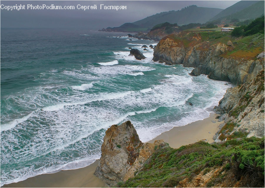 Promontory, Cliff, Outdoors, Beach, Coast, Sea, Water