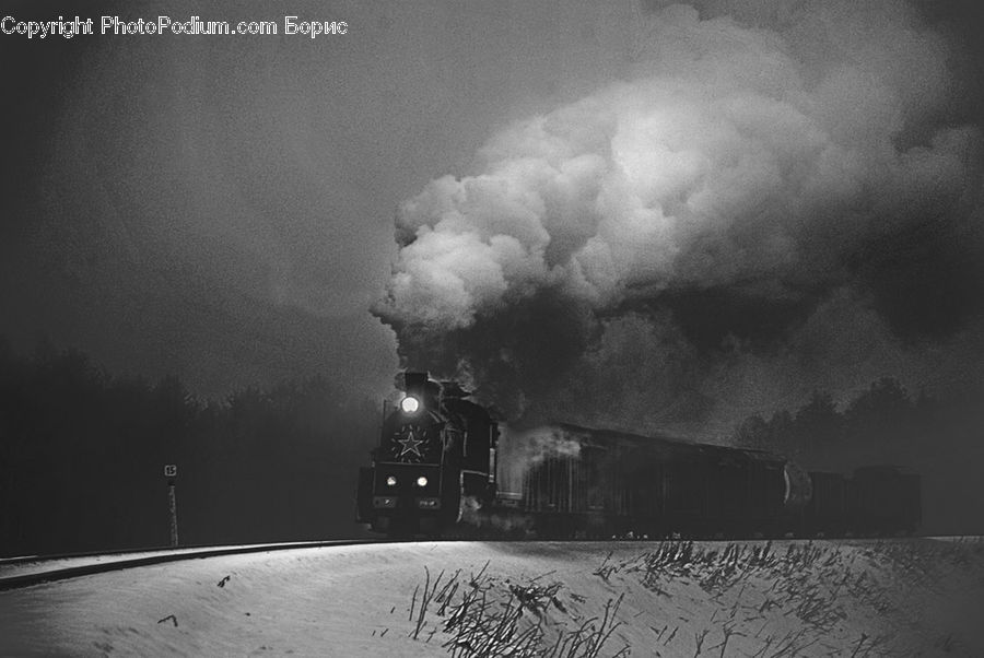 Locomotive, Rail, Train, Transportation, Vehicle, Outdoors, Storm