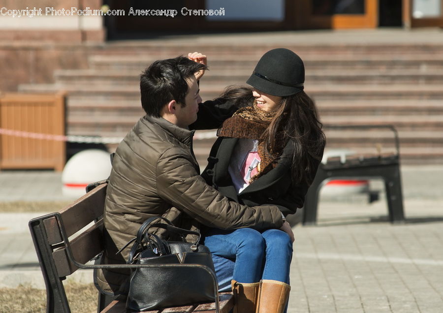 People, Person, Human, Bag, Hug, Kiss, Bench