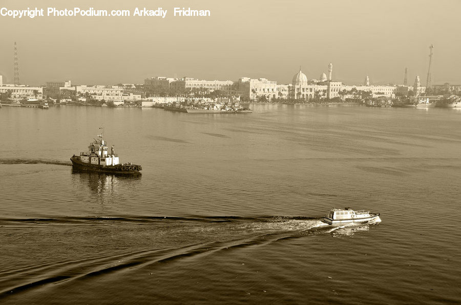 Barge, Boat, Tugboat, Outdoors, River, Water, Battleship