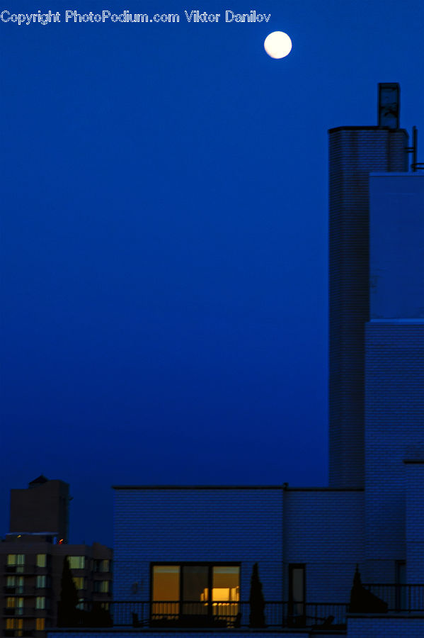 Astronomy, Full Moon, Night, Brick, City, Downtown, Urban
