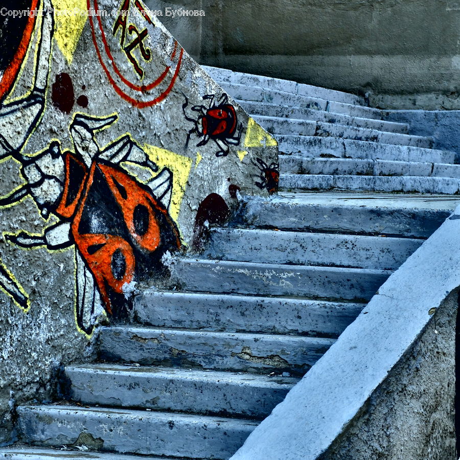 Fence, Wall, Art, Graffiti, Mural, Pavement, Park Bench