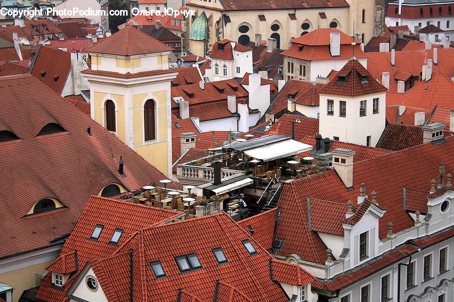 Brick, Aerial View, Building, Downtown, Town, Balcony, Roof