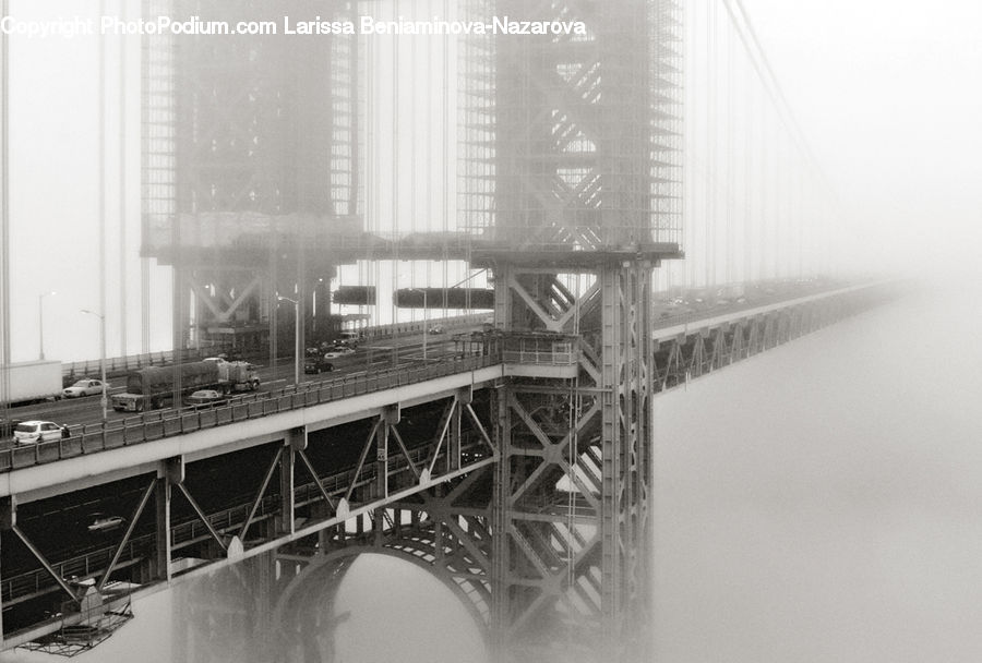 Bridge, City, Downtown, Urban, Fog, Pollution, Smog