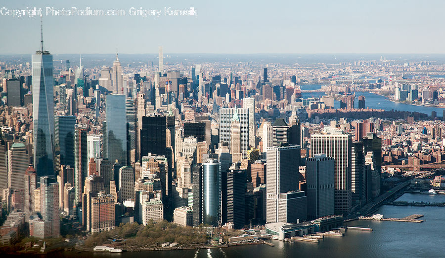 City, Downtown, Metropolis, Urban, Aerial View, Harbor, Port