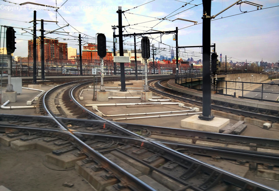 Rail, Train Track, Intersection, Road, Freight Car, Shipping Container, Vehicle