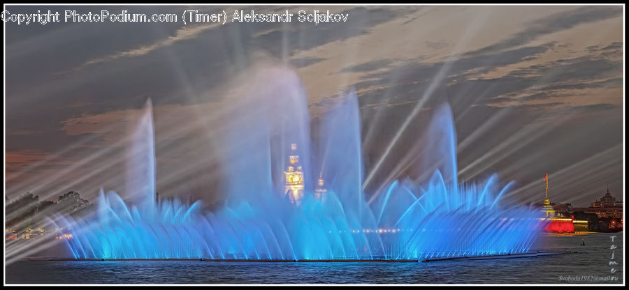 Fountain, Water, Outdoors, Rainbow, Sky, Monitor, Screen