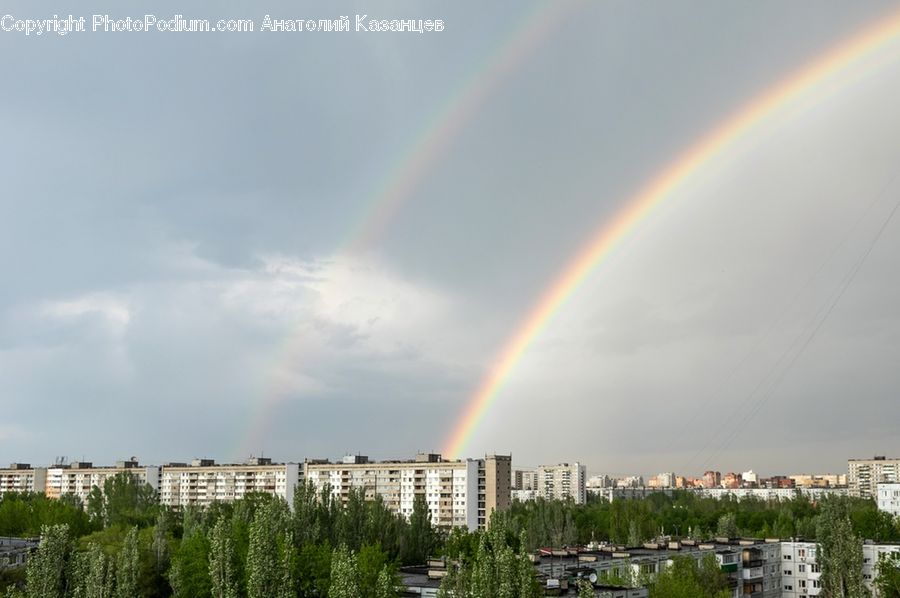 Outdoors, Rainbow, Sky, Building, Housing, City, Downtown