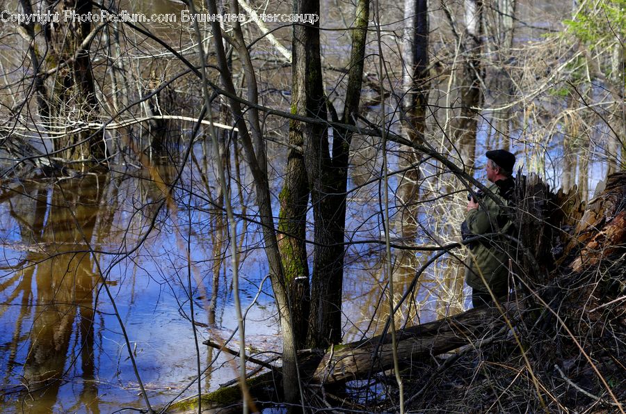 Bird, Blackbird, Person, Sniper, Soldier, Land, Marsh