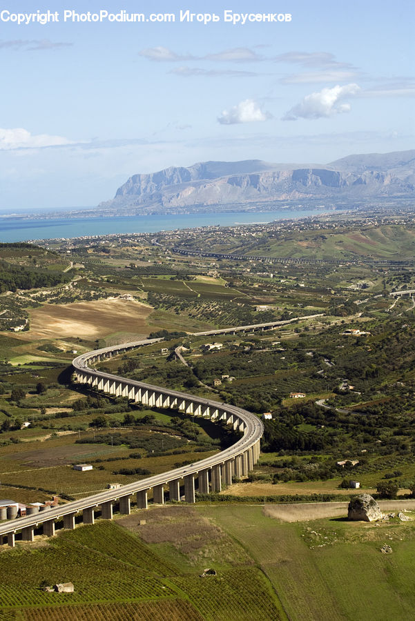 Aerial View, Bridge, Viaduct, Freeway, Road, Field, Grass