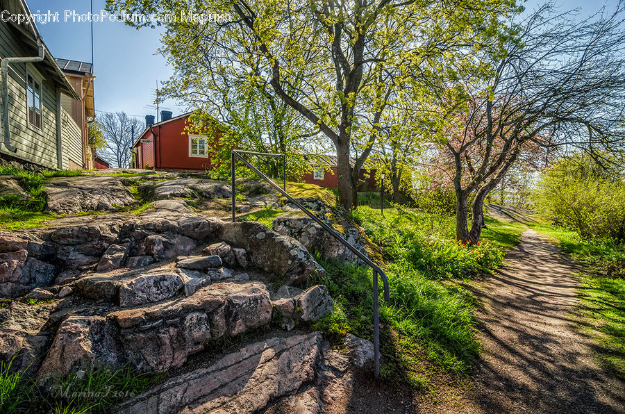 Rock, Building, Cottage, Housing, Dirt Road, Gravel, Road