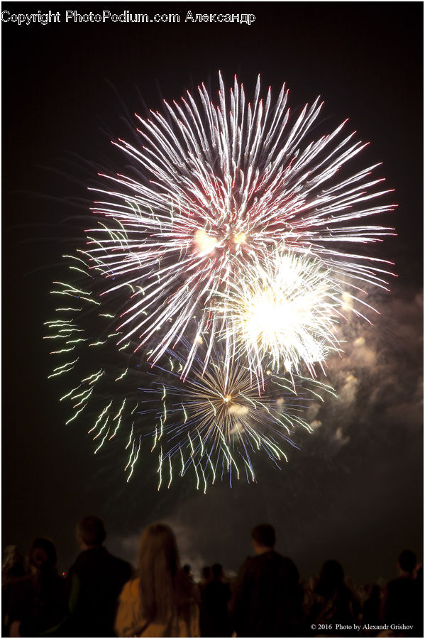Fireworks, Night, People, Person, Human, Silhouette, Back
