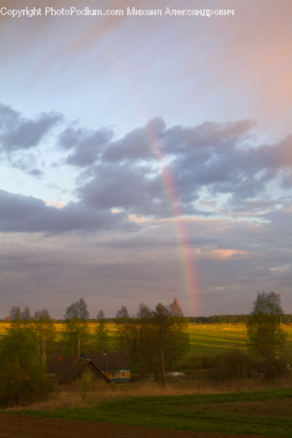 Outdoors, Rainbow, Sky, Field, Grass, Grassland, Land