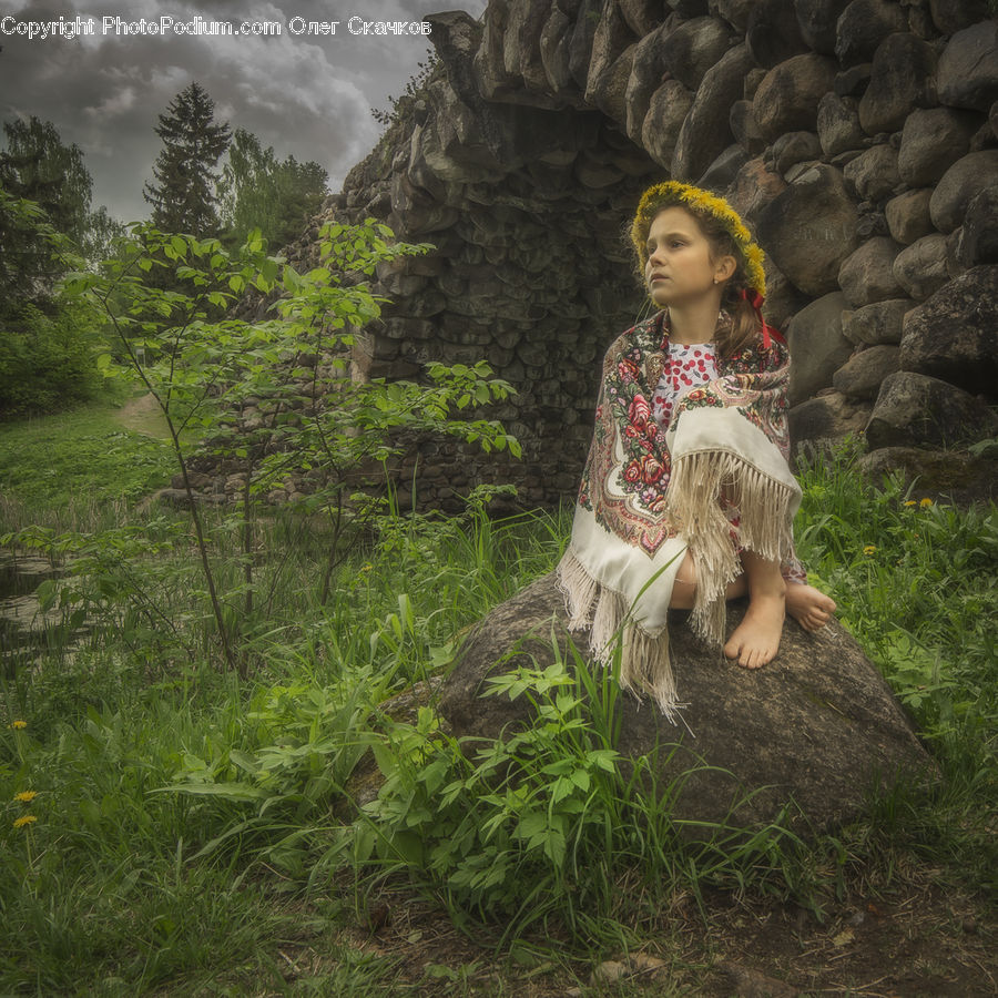 Female, Girl, Person, Woman, Costume, Field, Grass