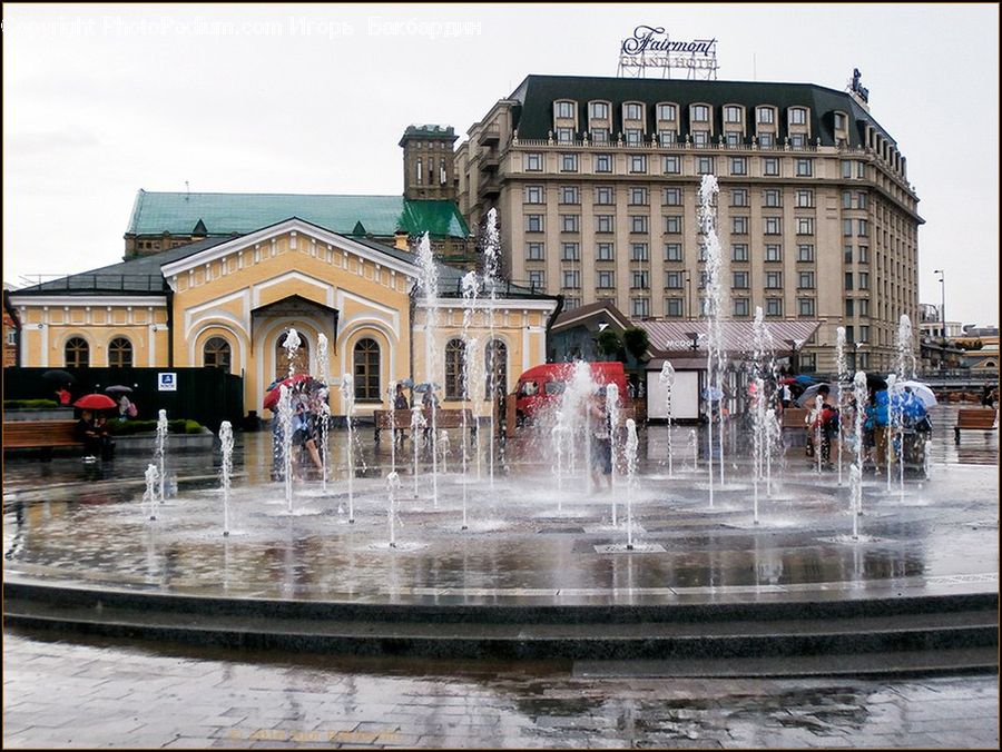 Fountain, Water, Architecture, Downtown, Plaza, Town Square, Town