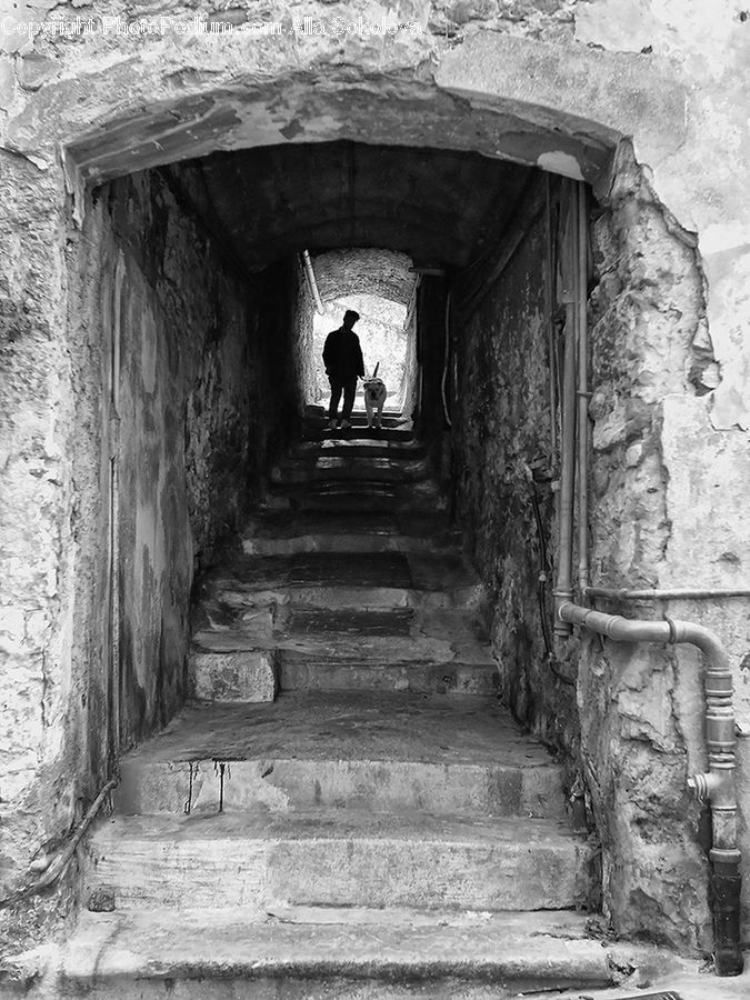 Arch, Bench, Chair, Furniture, Tunnel, Crypt, Brick