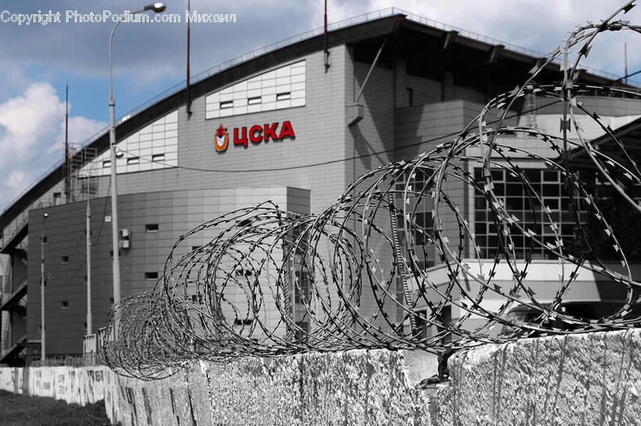 Arena, Fence, Building, Office Building
