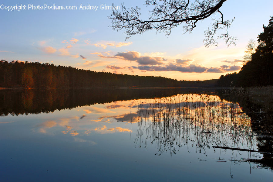 Lake, Outdoors, Water, Dawn, Dusk, Red Sky, Sky