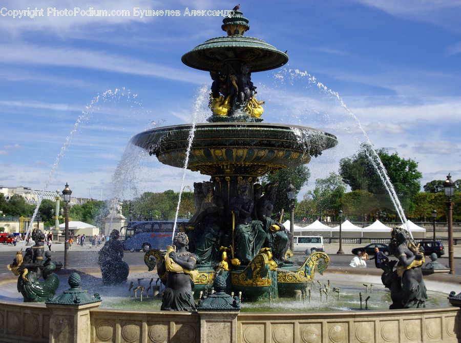 Fountain, Water, Art, Sculpture, Statue, Architecture, Tower