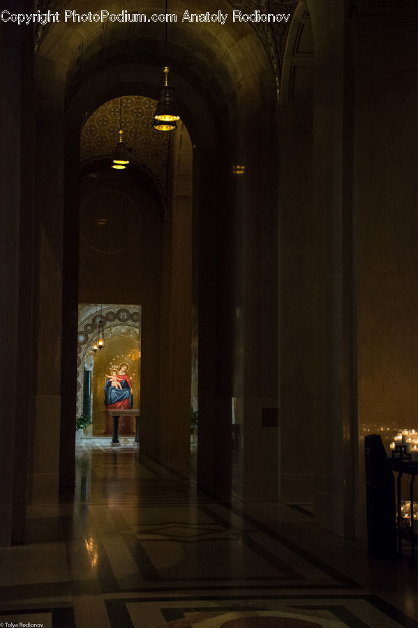 Corridor, Lighting, Column, Pillar, Night, Outdoors, Building