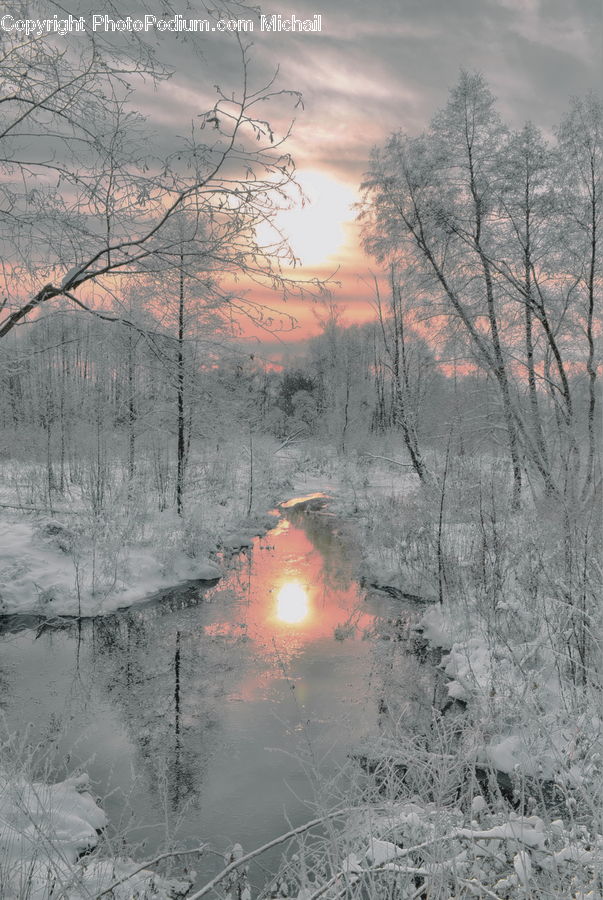 Frost, Ice, Outdoors, Snow, Dawn, Dusk, Sky