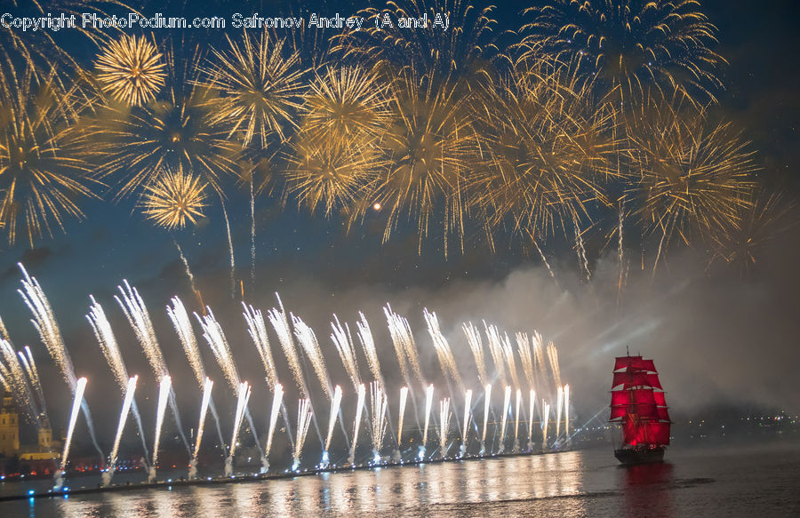 Fireworks, Night, Leisure Activities, Outdoors, Sea, Water, Landscape