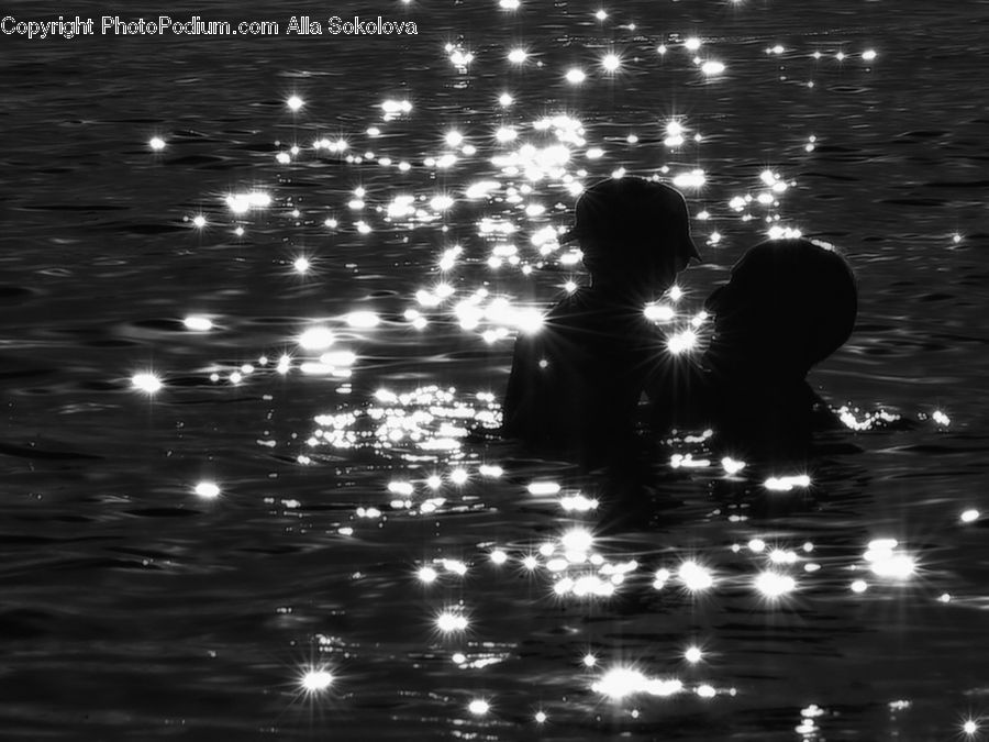 Silhouette, Night, Outdoors, Human, Ripple, Water, Lighting