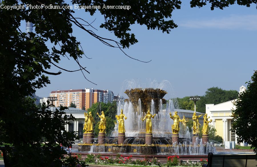 Fountain, Water, Buddha, Person, Shrine, Temple, Building