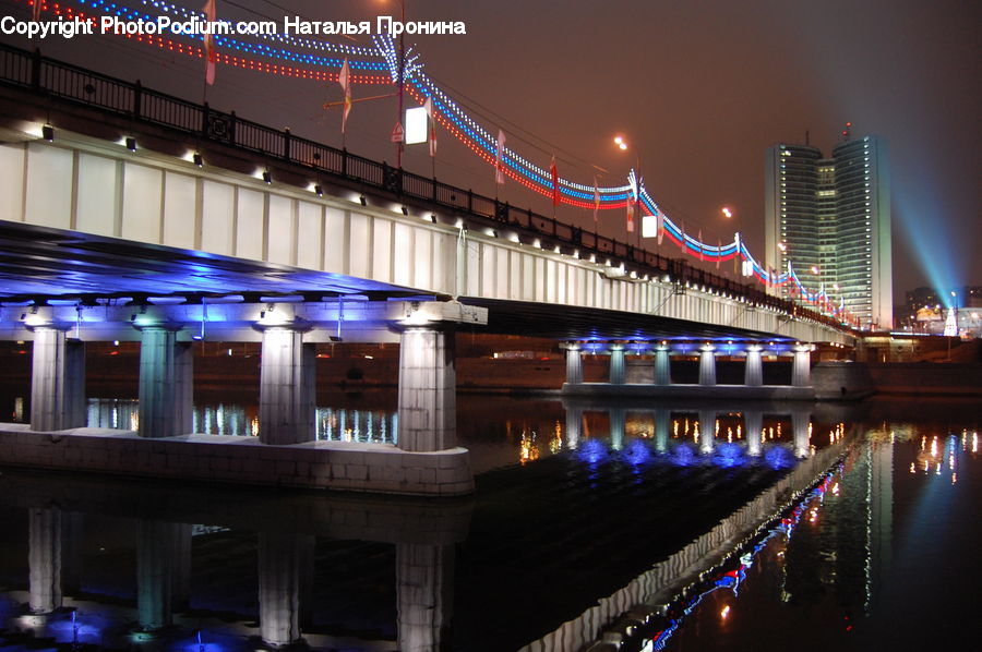 Traffic Jam, Bridge, Night, Outdoors, Lighting, City, Downtown