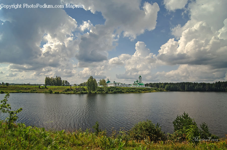 Cloud, Cumulus, Sky, Lake, Outdoors, Water, Bush