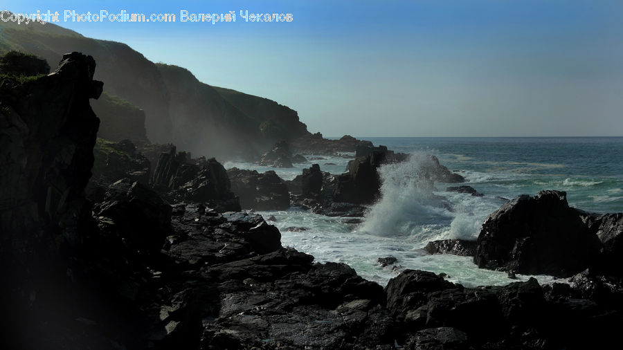 Outdoors, Sea, Sea Waves, Water, Cliff, Coast, Rubble