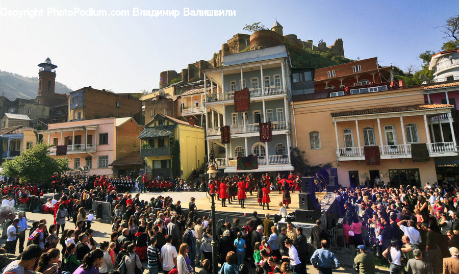 Crowd, Carnival, Festival, Parade, Building, Housing, Villa