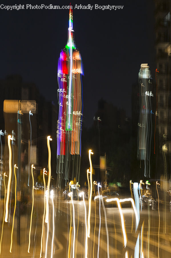 Fountain, Water, Lighting, Night, Outdoors, City, Downtown