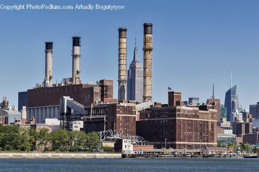 Factory, Waterfront, City, Downtown, Metropolis, Urban, Building