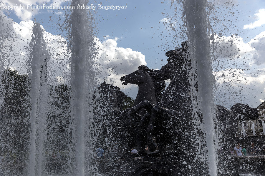 Fountain, Water, Ice, Outdoors, Snow, Asphalt, Tarmac