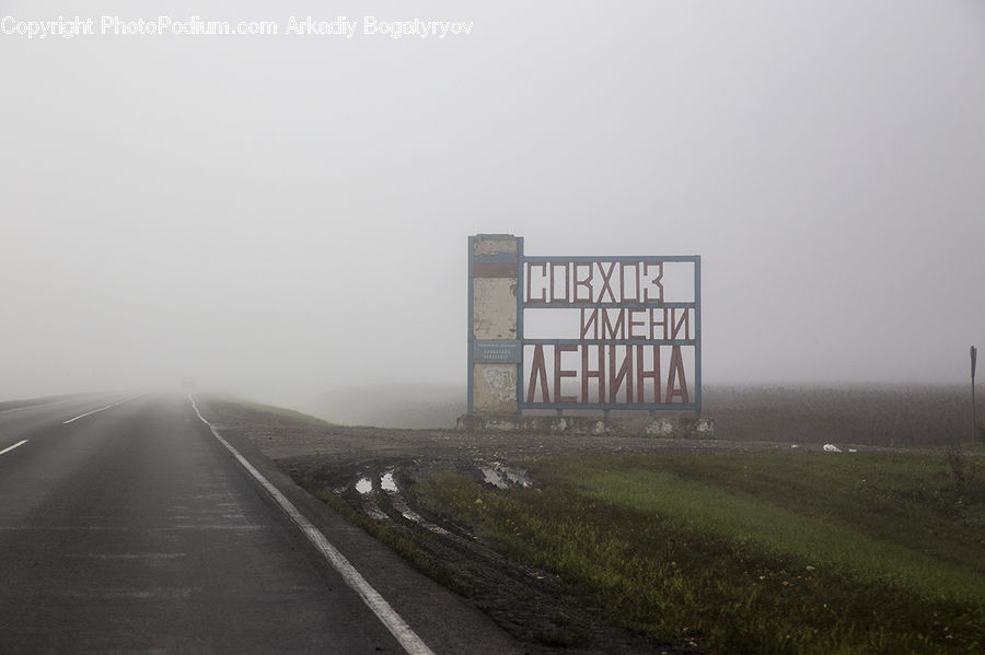 Road, Freeway, Highway, Fog, Dirt Road, Gravel, Word