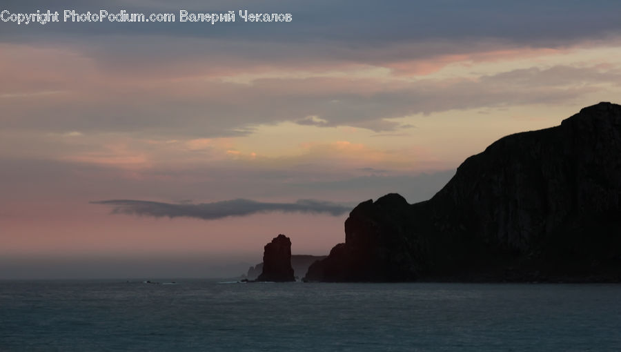 Cliff, Outdoors, Coast, Sea, Water, Beach, Dusk