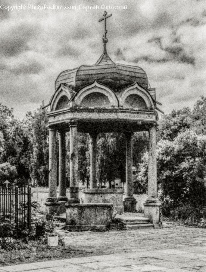 Gazebo, Architecture, Cathedral, Church, Worship, Drawing, Sketch